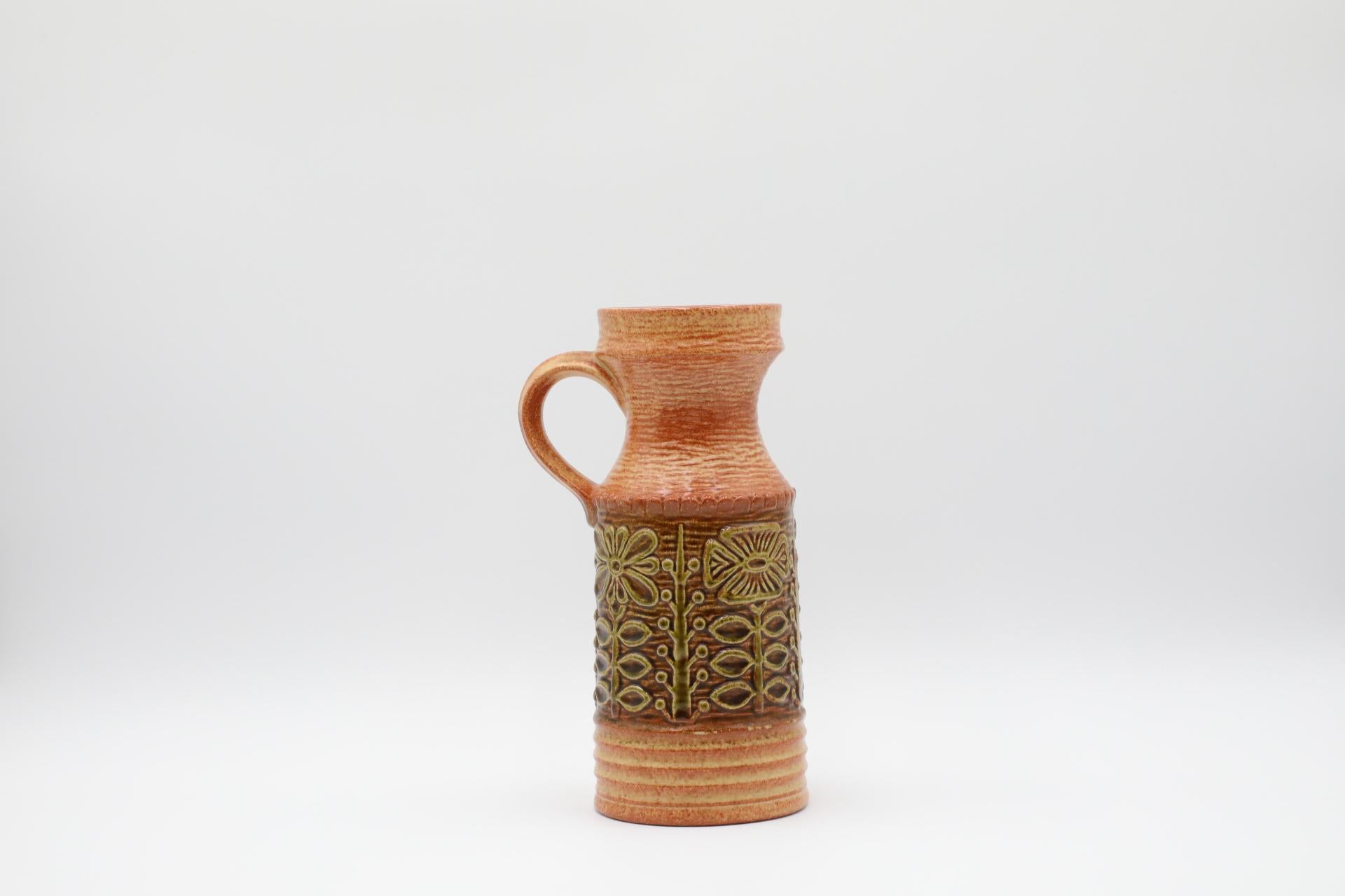 Mid-Century West German Ceramic Vase with Stylized Flowers For Sale 1
