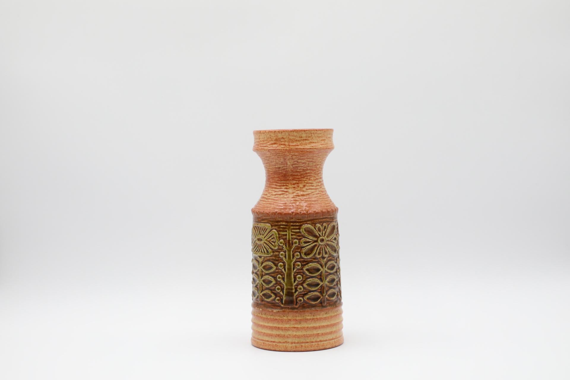 Mid-Century West German Ceramic Vase with Stylized Flowers For Sale 2