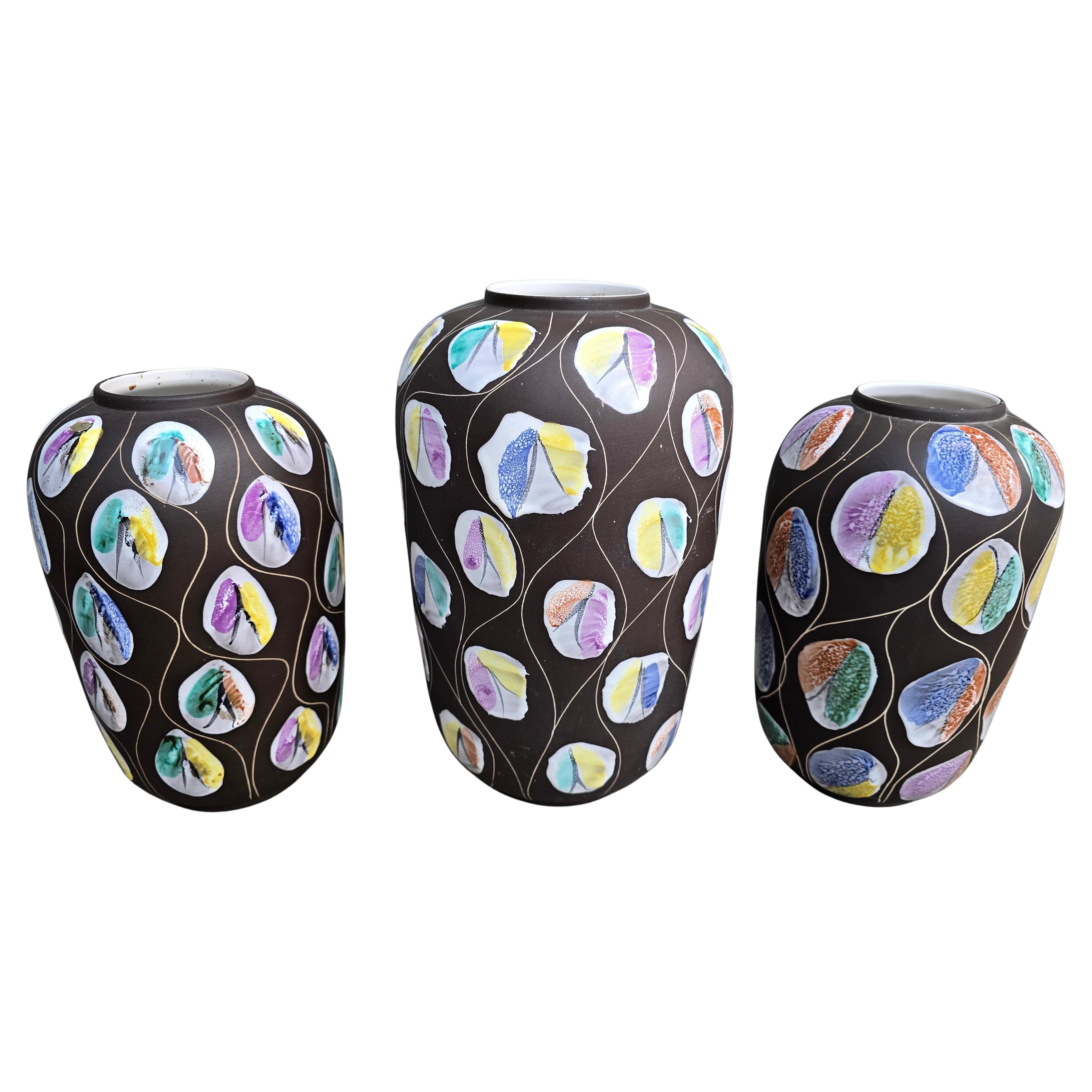 Mid-Century Modern Vases en céramique de l'Allemagne de l'Ouest du milieu du siècle dernier, ensemble de trois en vente