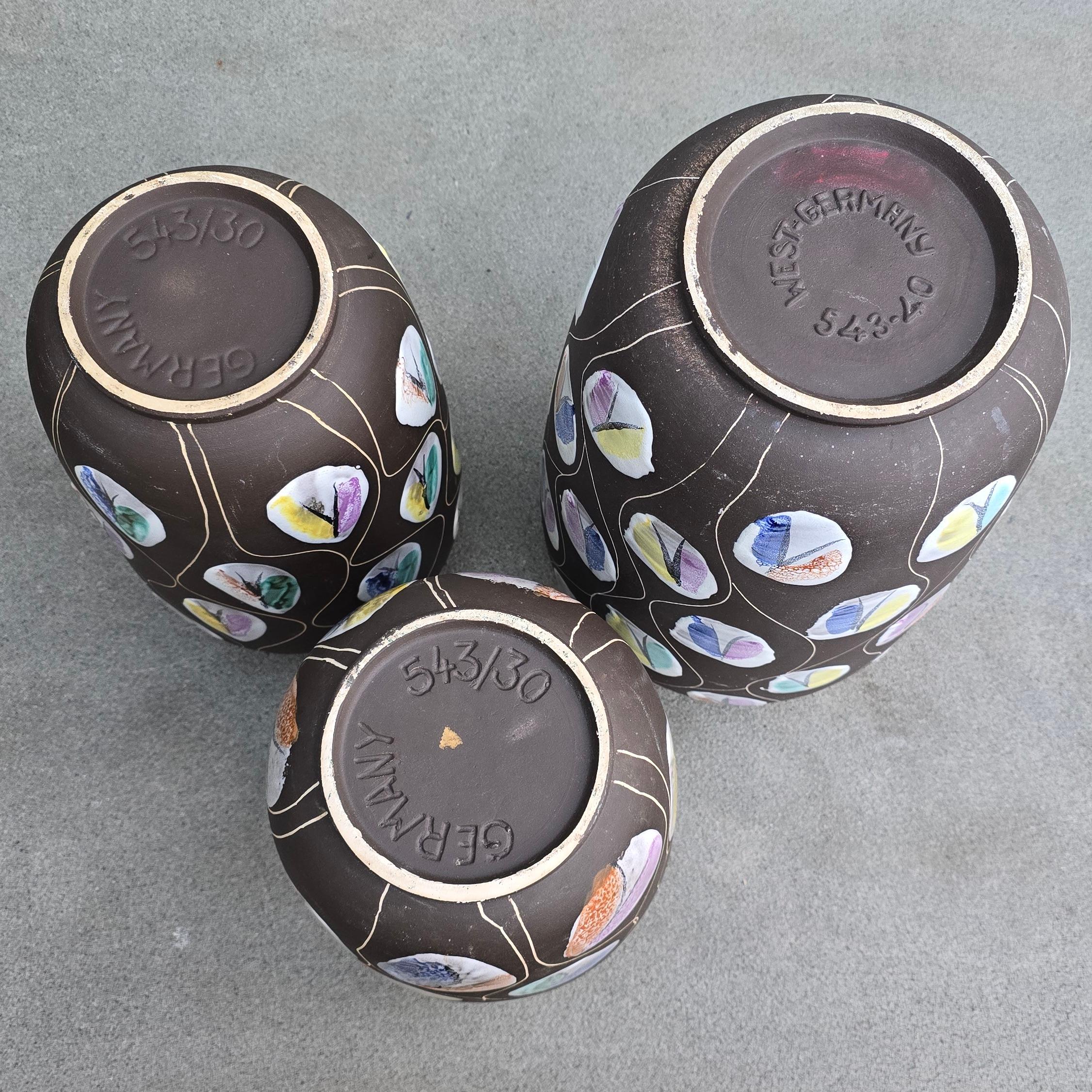 Vases en céramique de l'Allemagne de l'Ouest du milieu du siècle dernier, ensemble de trois en vente 1