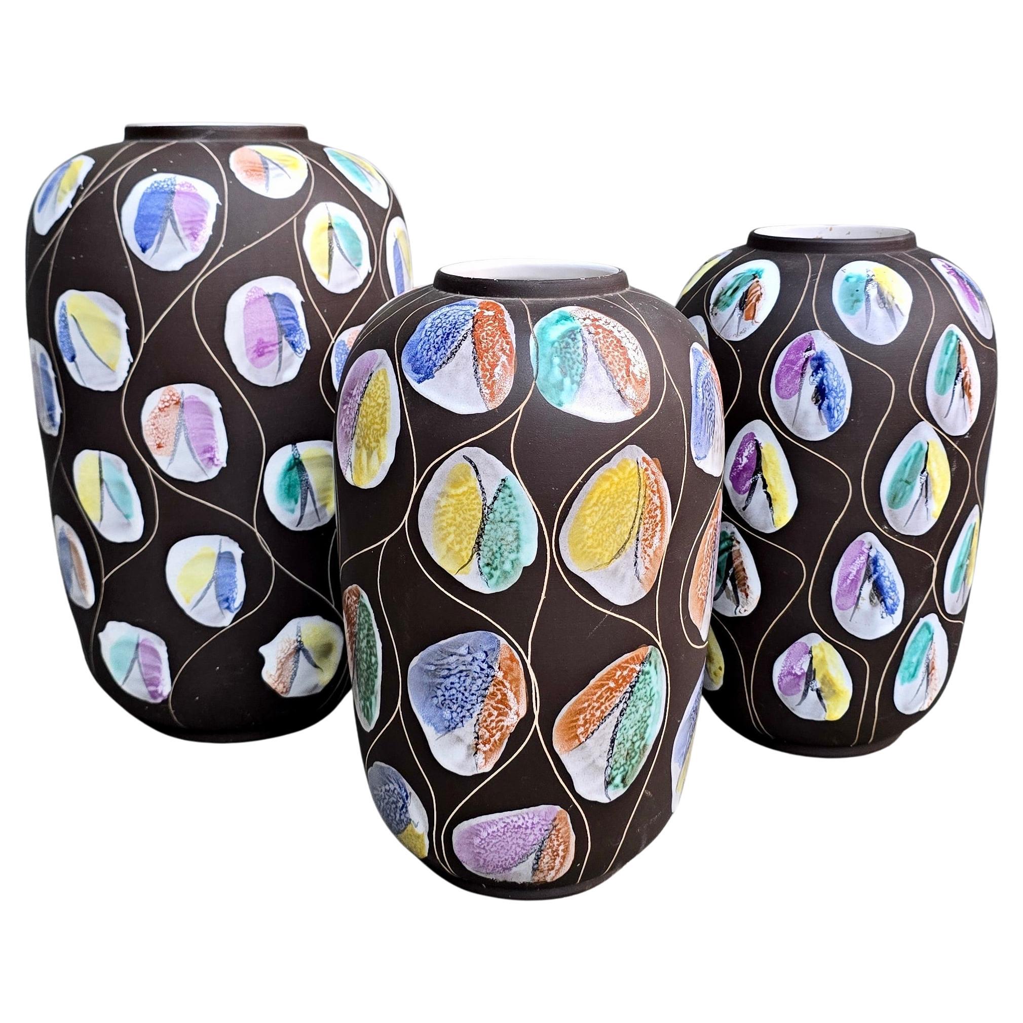 Set di tre vasi in ceramica della Germania Occidentale di metà secolo