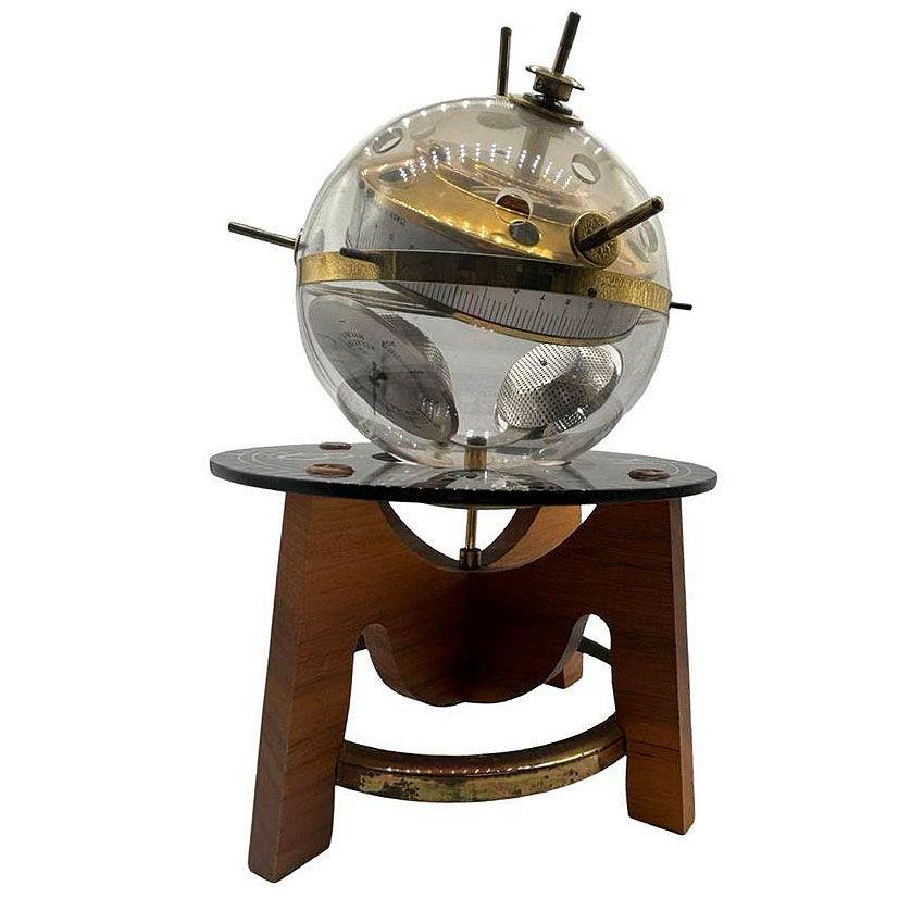 Brass Mid-Century West German Desktop Sputnik Barometer/Thermometer Weather Station