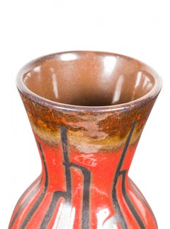 Mid-Century West German Fat Lava Red Black Striped Glaze Ceramic Vase