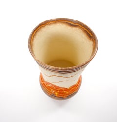 Mid-Century West German Glazed Porcelain Vase, Orange, Eggshell & Brown 10" Tall
