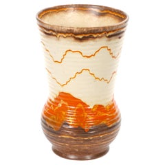 Mid-Century West German Glazed Porcelain Vase, Orange, Eggshell & Brown 10" Tall