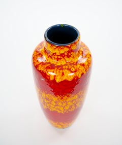 Mid-Century West German Glazed Porcelain Vase, Yellow & Red, 12\" Tall