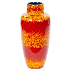 Mid-Century West German Glazed Porcelain Vase, Yellow & Red, 12\" Tall