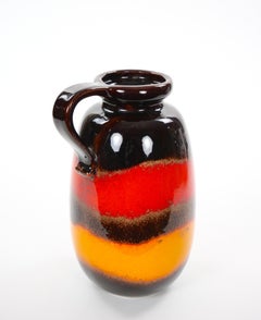 Mid-Century West German Glazed Porcelain Vase, Yellow, Red & Brown 10" Tall