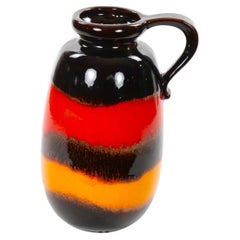Mid-Century West German Glazed Porcelain Vase, Yellow, Red & Brown 10" Tall