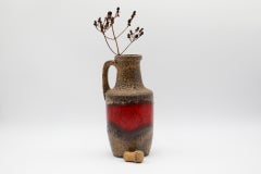 Mid-Century, West German, Large Heavy Lava Glazed Jug with Red Band