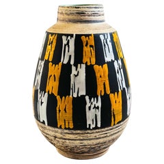 Mid Century West German Pottery Vase - Yellow Checkered