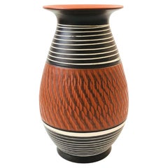 Mid Century West German Wekara Carved Pottery Vase