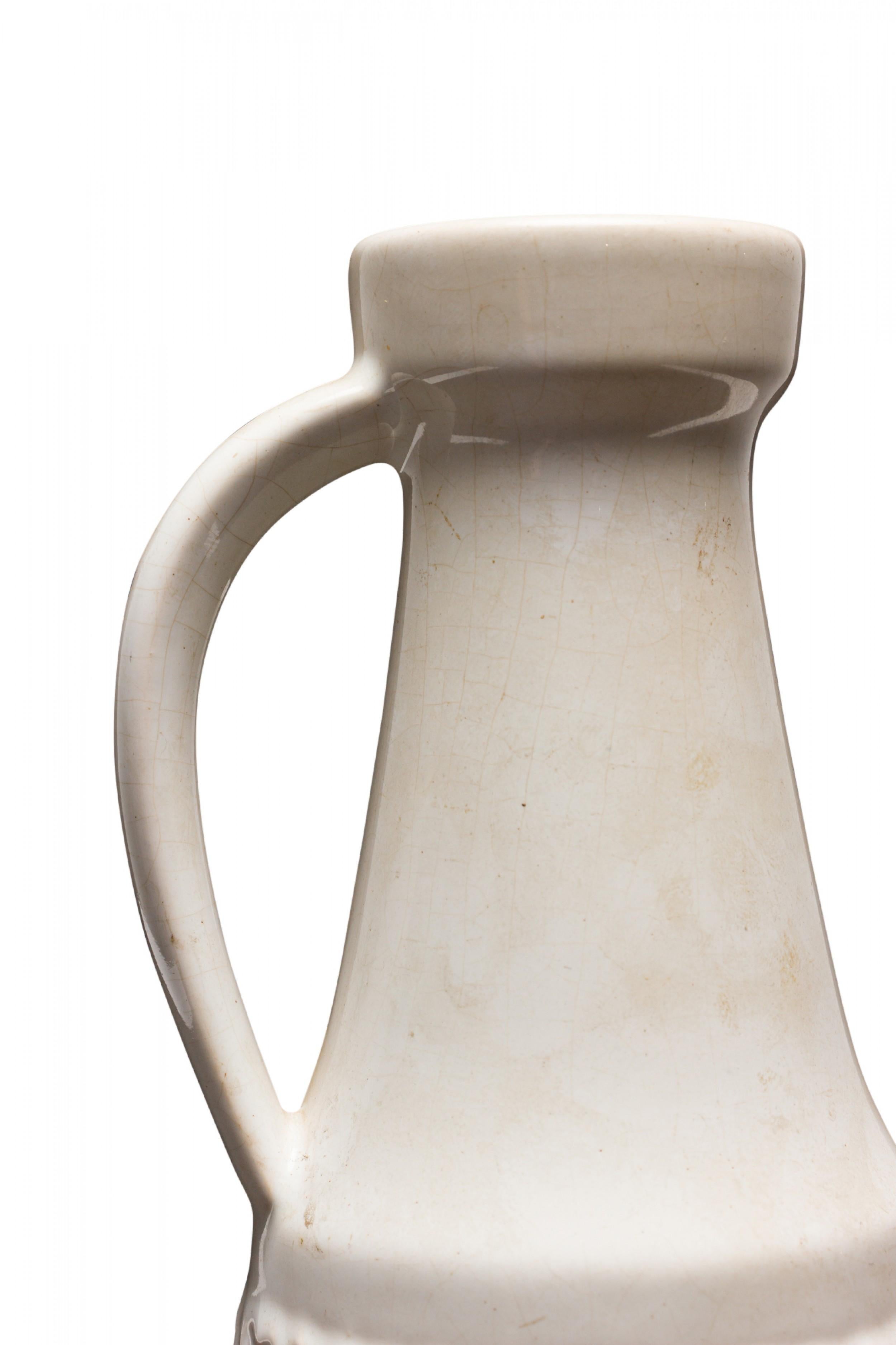 Mid-Century Modern Mid-Century West German White Dimpled Band Design Ceramic Handled Vase For Sale