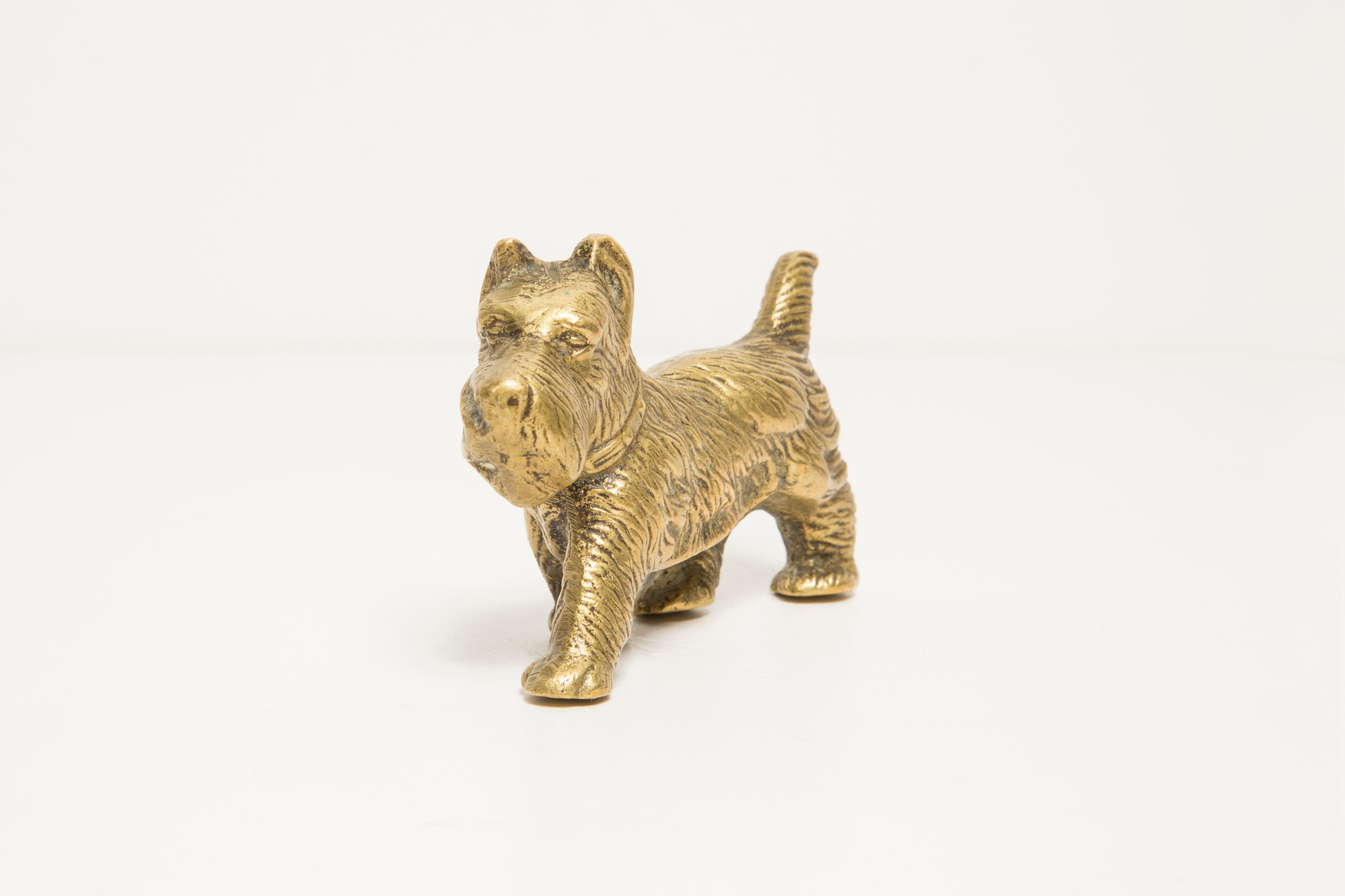 Mid-Century Modern Midcentury West Terrier Dog Gold Metal Decorative Sculpture, Italy, 1950s For Sale