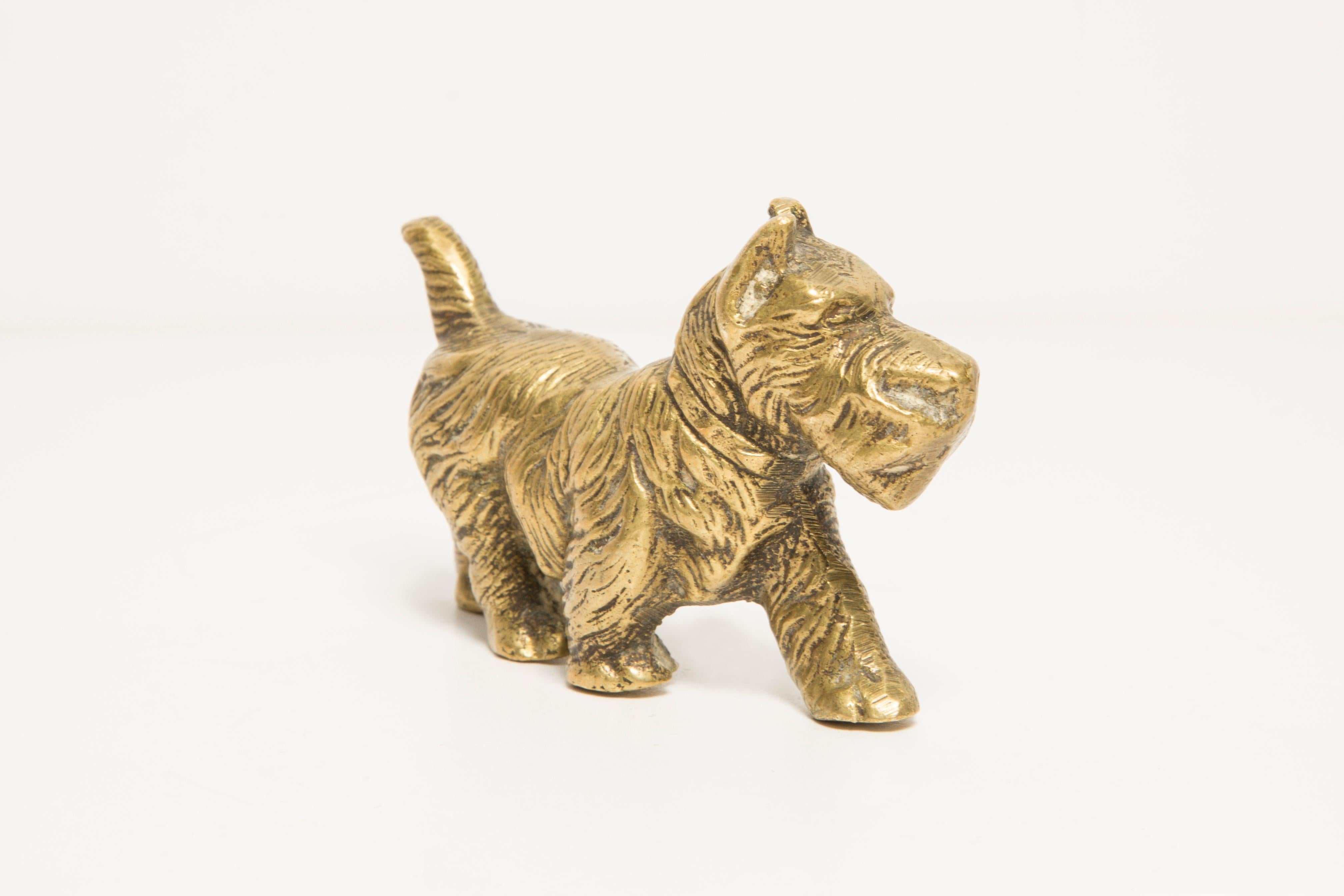 Midcentury West Terrier Dog Gold Metal Decorative Sculpture, Italy, 1950s In Good Condition For Sale In 05-080 Hornowek, PL