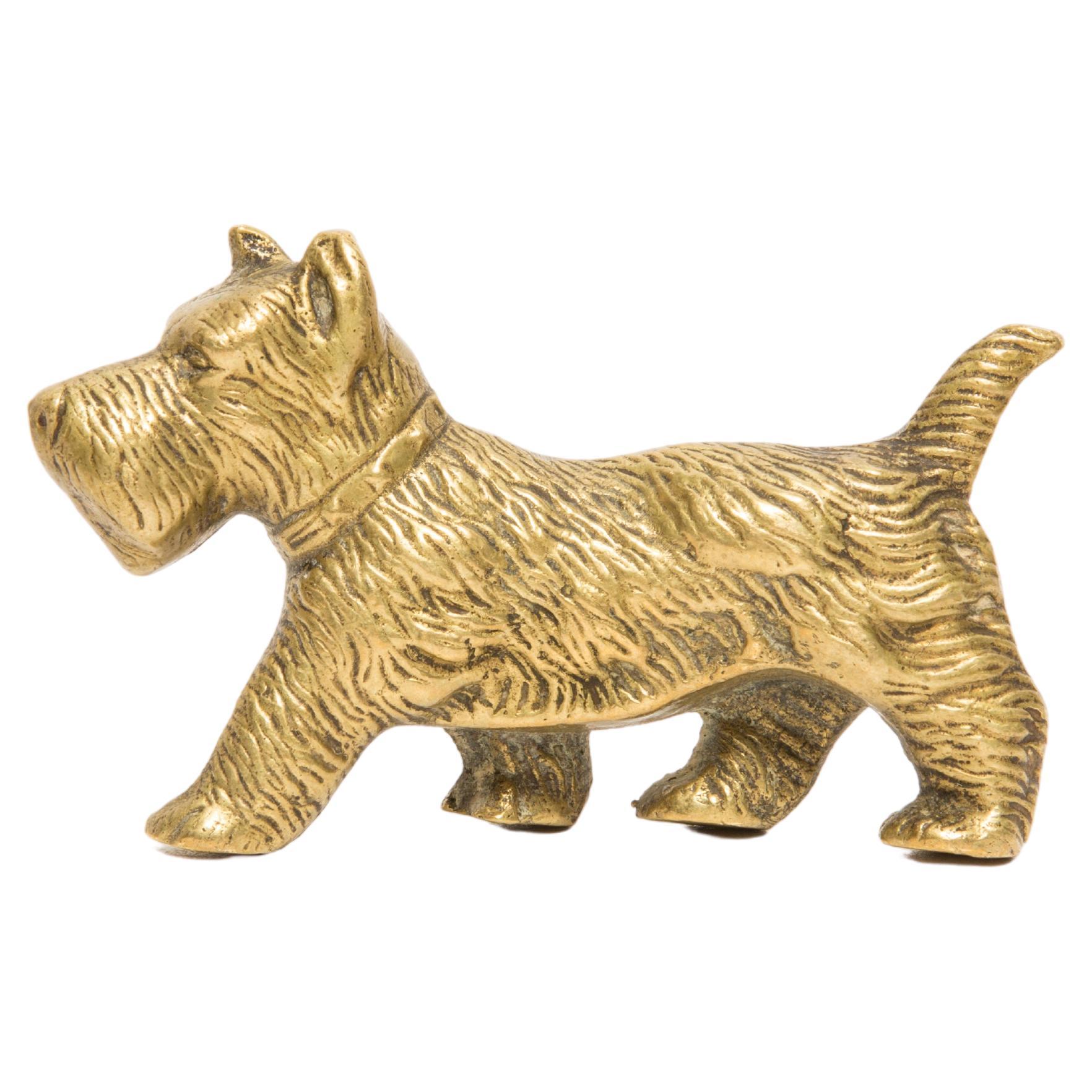 Midcentury West Terrier Dog Gold Metal Decorative Sculpture, Italy, 1950s For Sale