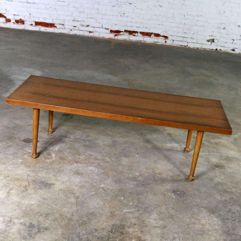 Midcentury Western Ranch Oak Style Plank Coffee Table With Bow Tie