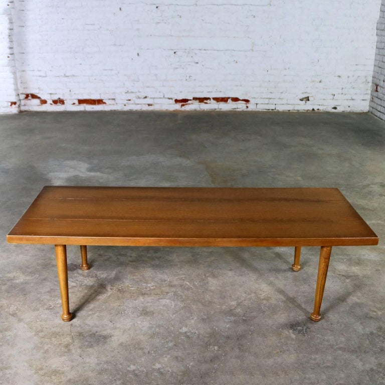 Midcentury Western Ranch Oak Style Plank Coffee Table with Bow Tie