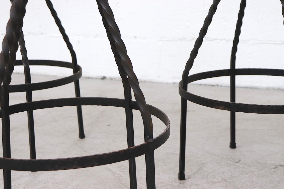 Mid-Century Western Style Brutalist Bar Stools with Faux Leather Seats 5