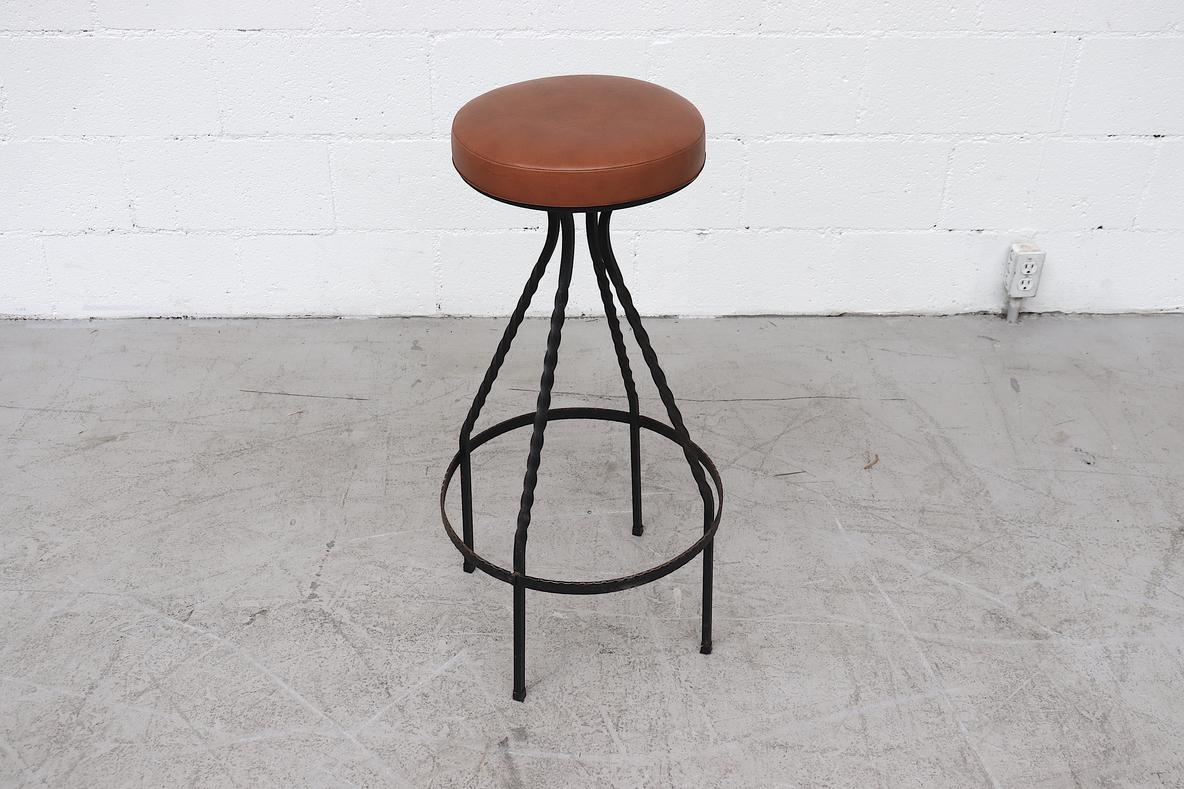Mid-Century Western Style Brutalist Bar Stools with Faux Leather Seats 7