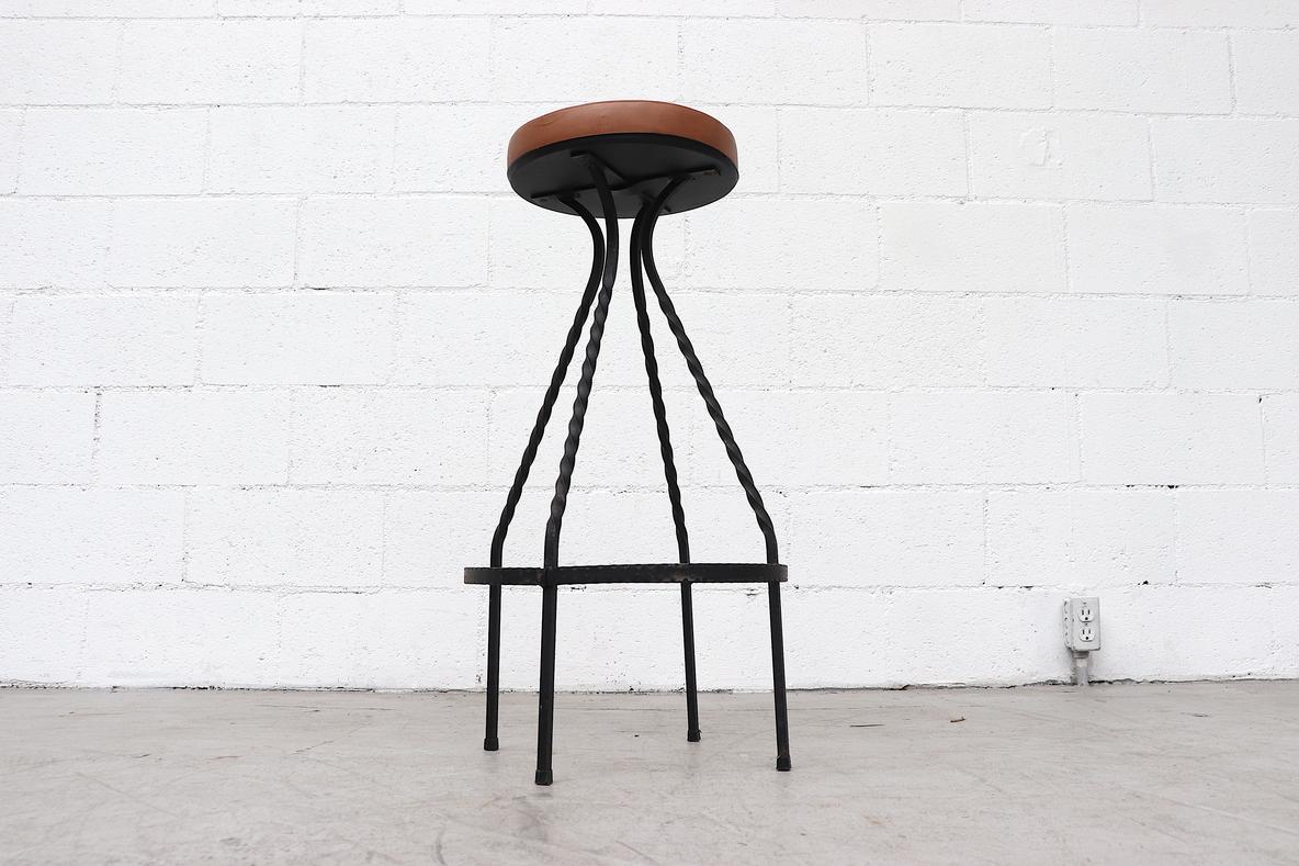Mid-Century Western Style Brutalist Bar Stools with Faux Leather Seats 8