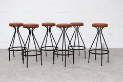 Mid-Century Western Style Brutalist Bar Stools with Faux Leather Seats