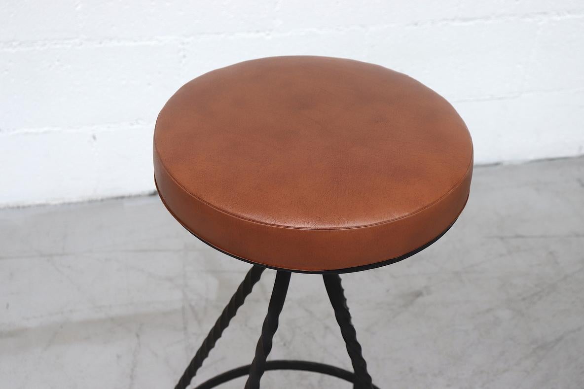 Mid-Century Western Style Brutalist Bar Stools with Faux Leather Seats In Good Condition In Los Angeles, CA
