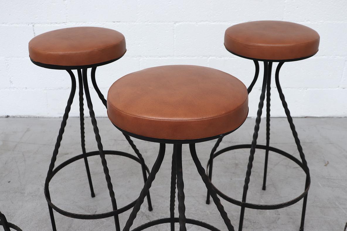 Mid-Century Western Style Brutalist Bar Stools with Faux Leather Seats 1