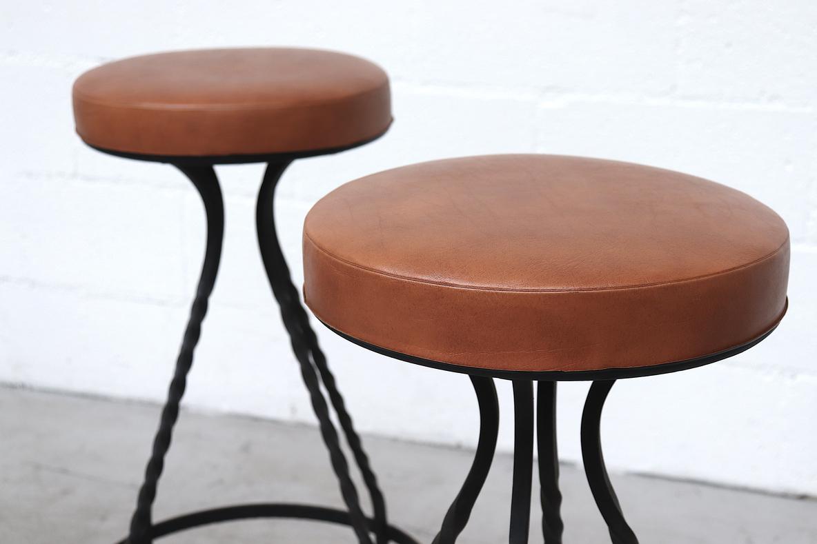 Mid-Century Western Style Brutalist Bar Stools with Faux Leather Seats 2