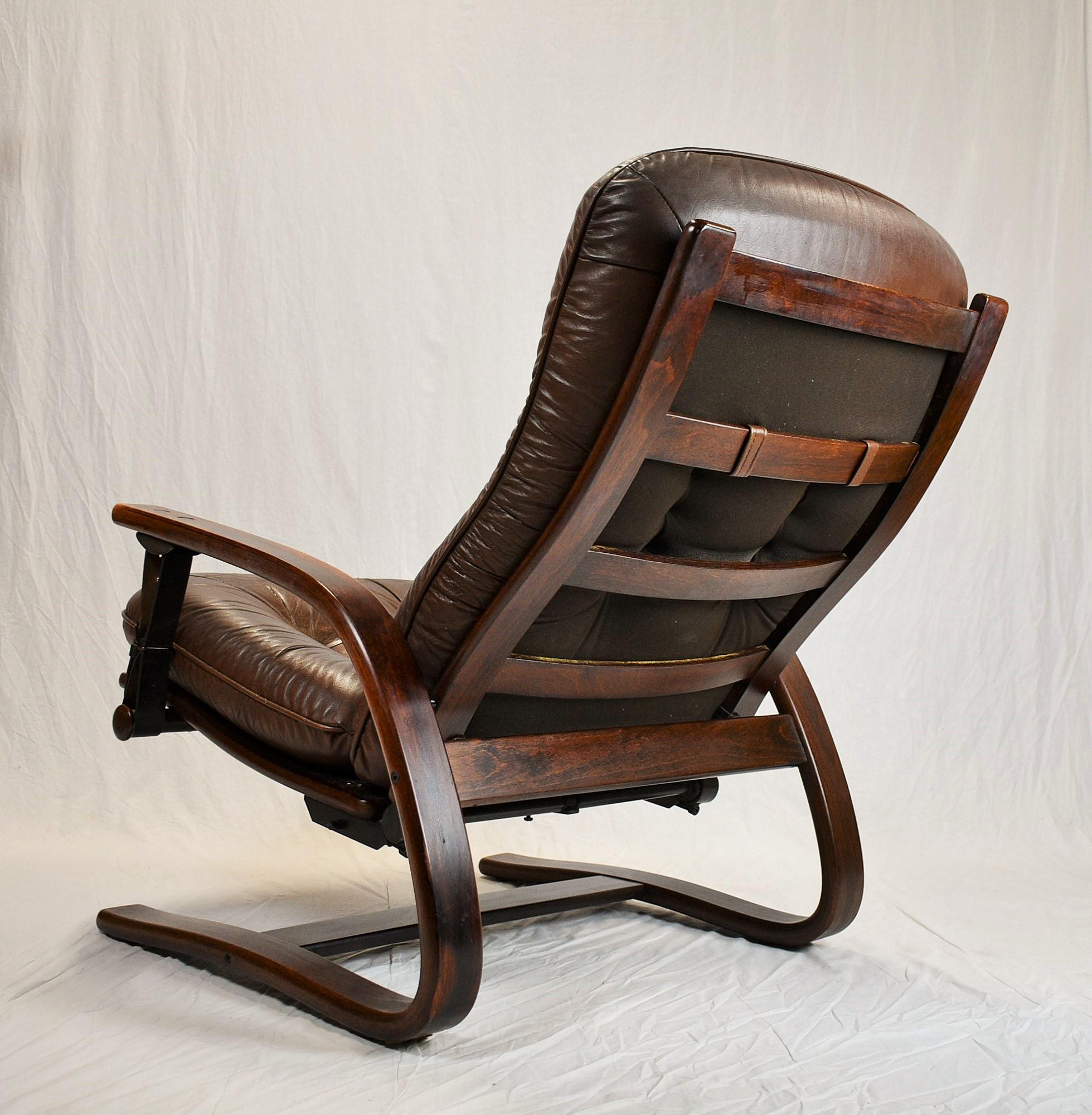 Mid Century Westnofa Leather Reclining Lounge Chair, 1960s 6