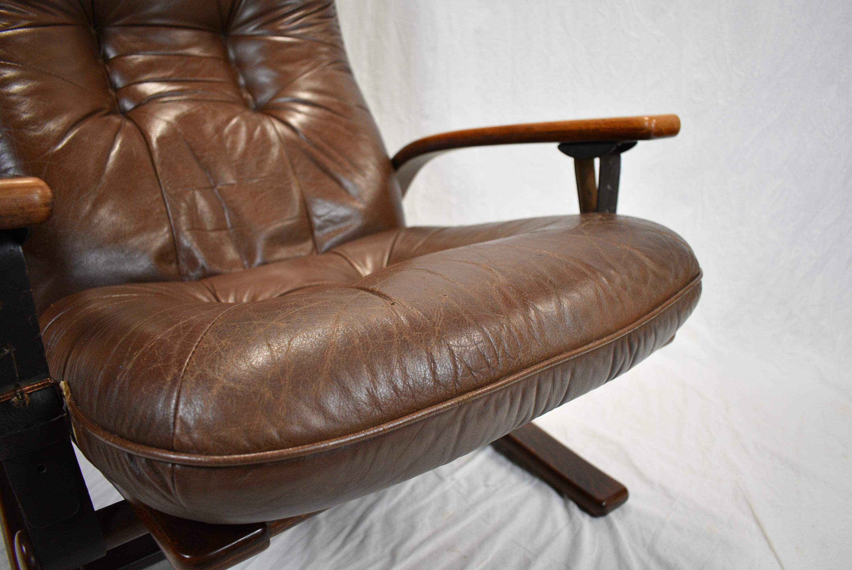 Mid Century Westnofa Leather Reclining Lounge Chair, 1960s 8