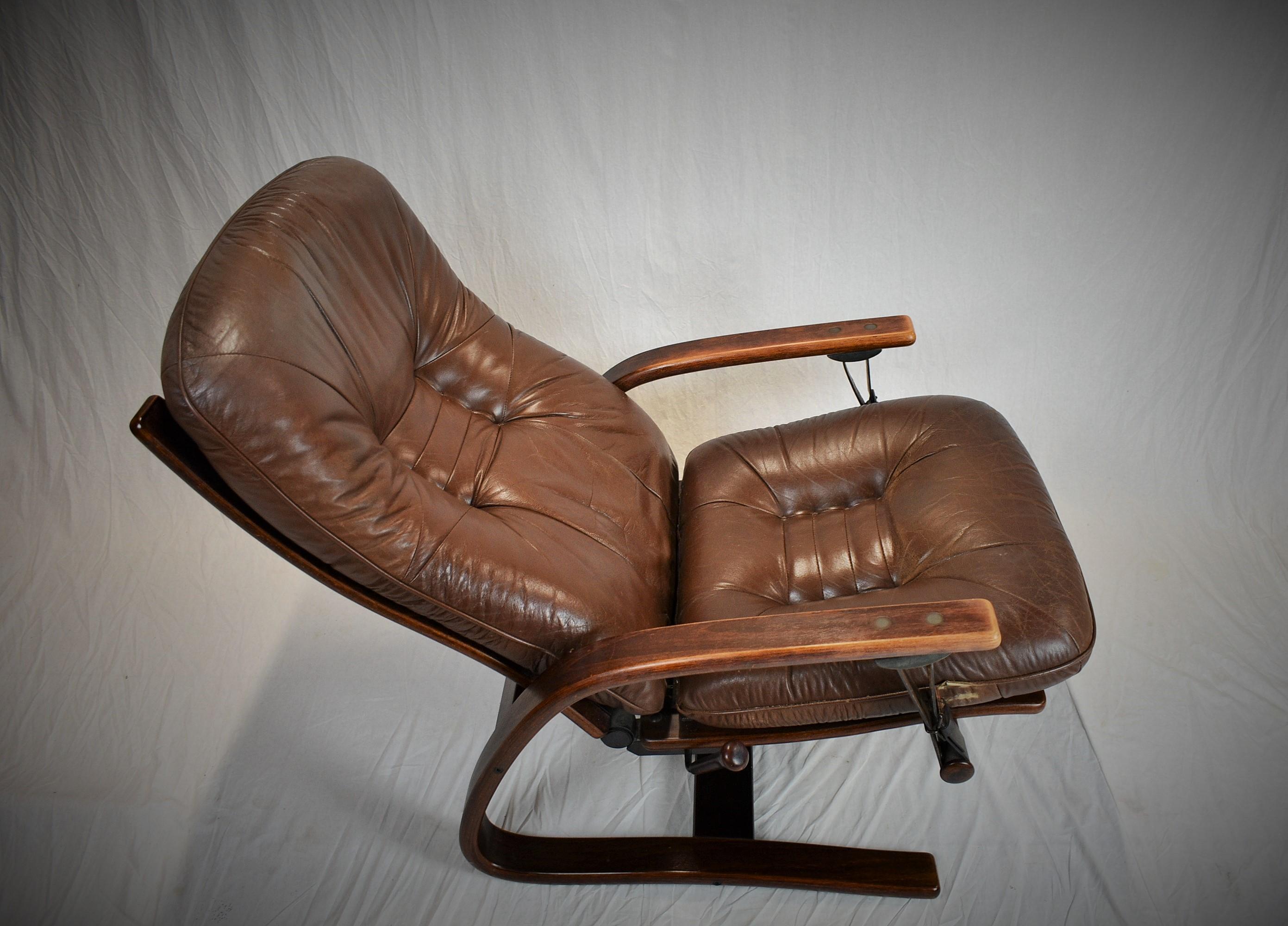 Mid Century Westnofa Leather Reclining Lounge Chair, 1960s 9