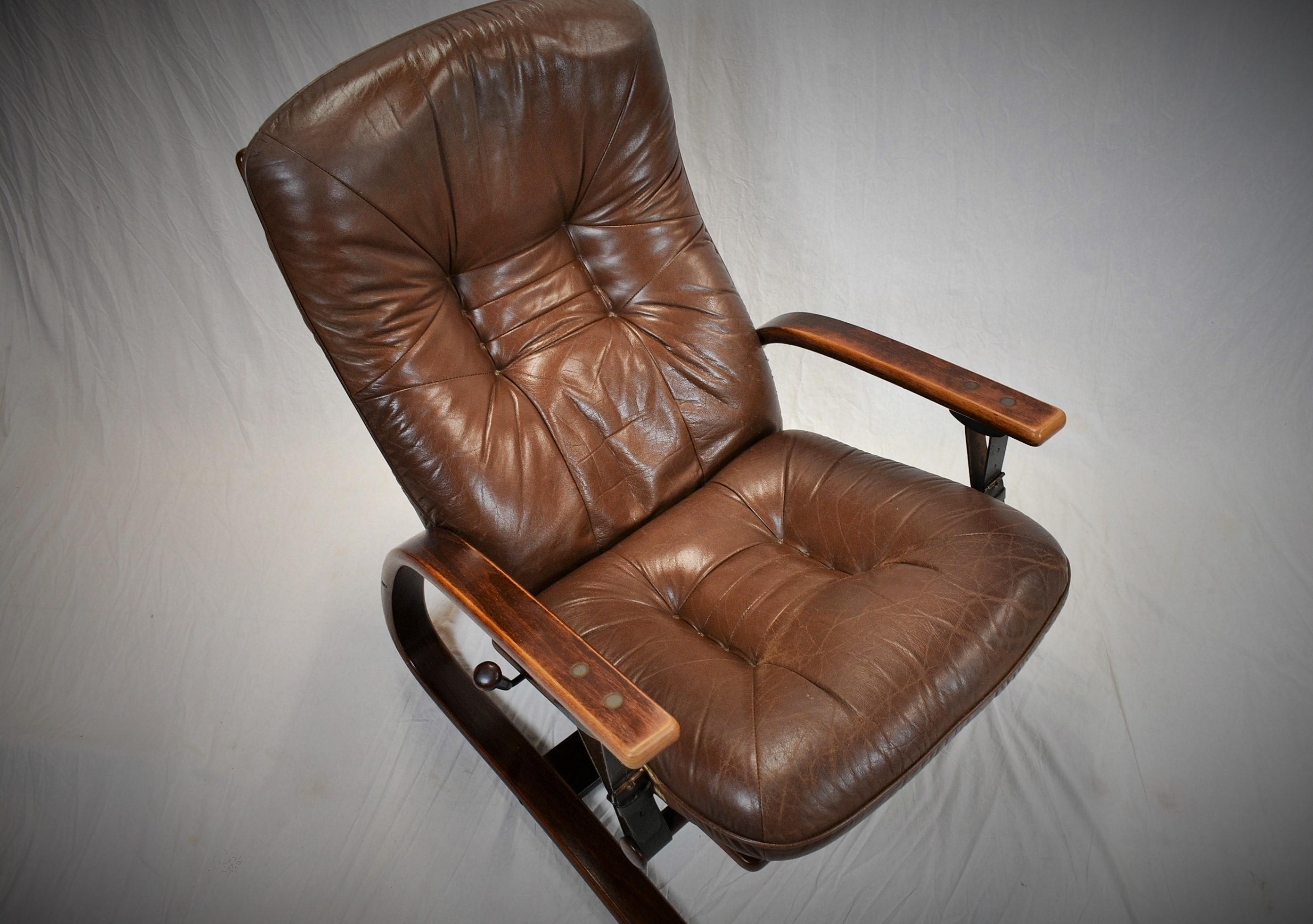 Mid Century Westnofa Leather Reclining Lounge Chair, 1960s 10
