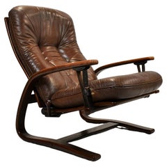 Mid Century Westnofa Leather Reclining Lounge Chair, 1960s