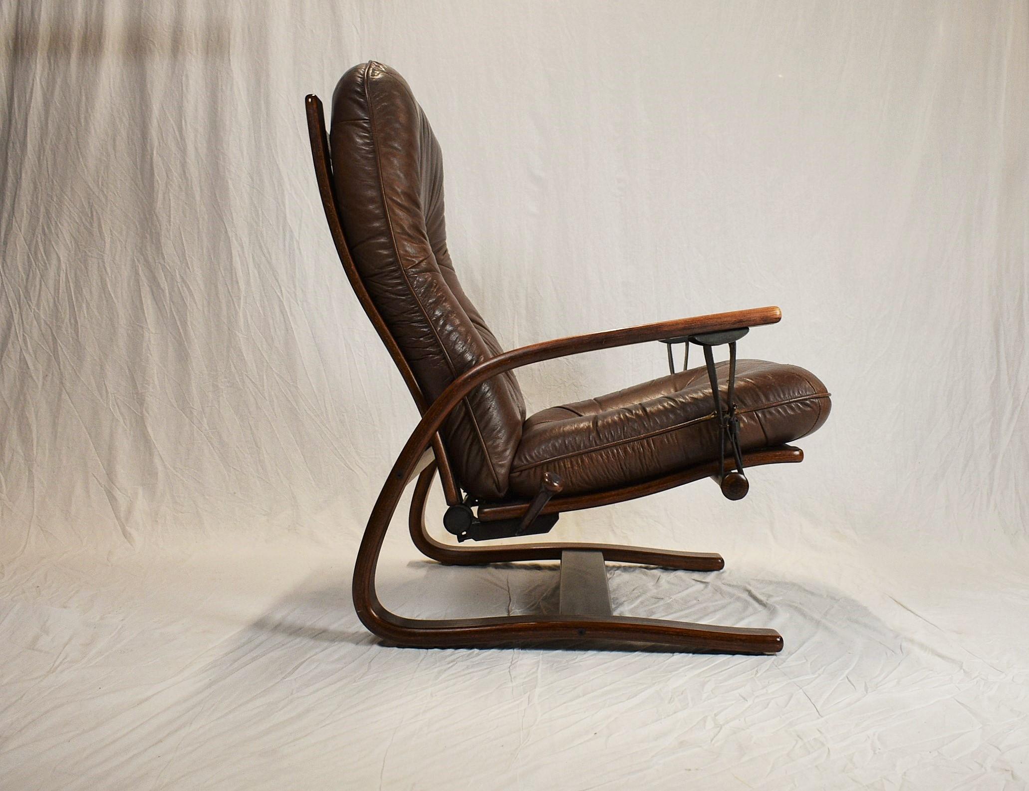 Mid Century Westnofa Leather Reclining Lounge Chair, 1960s 1