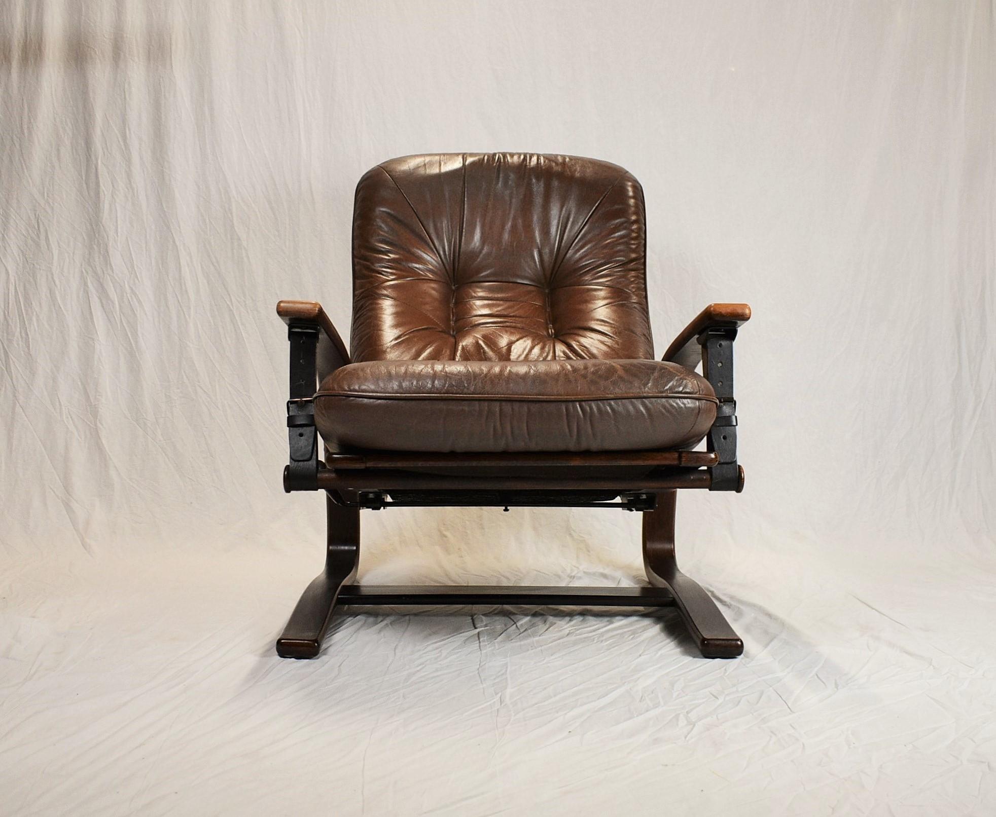 Mid Century Westnofa Leather Reclining Lounge Chair, 1960s 3