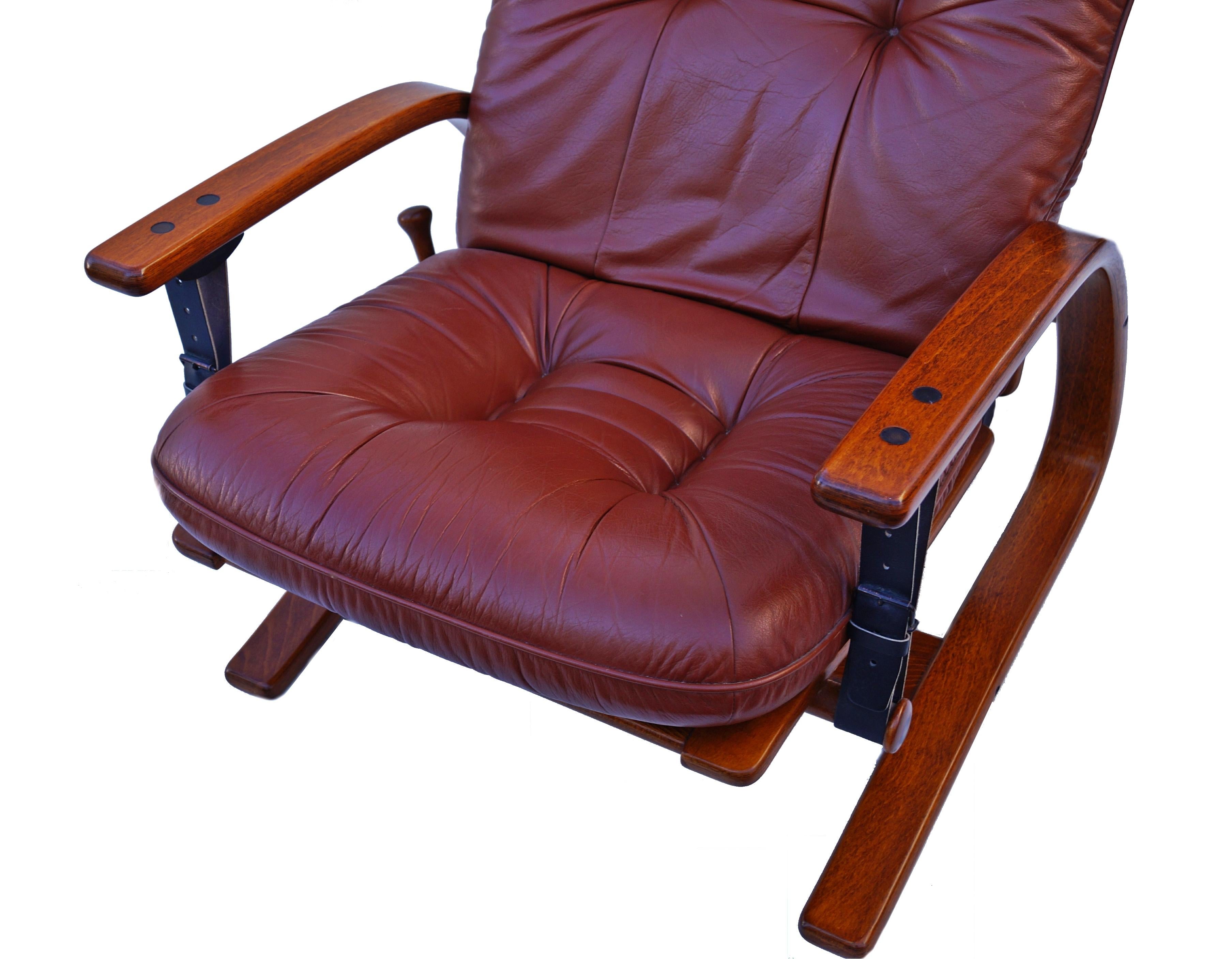 Mid-Century Modern Midcentury Westnofa Leather Reclining Lounge Chair and Ottoman Ingmar Relling