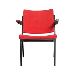 Mid-Century H. H. Gispen Modello 9122 Sedia da salotto, Teak, Tappezzeria rossa