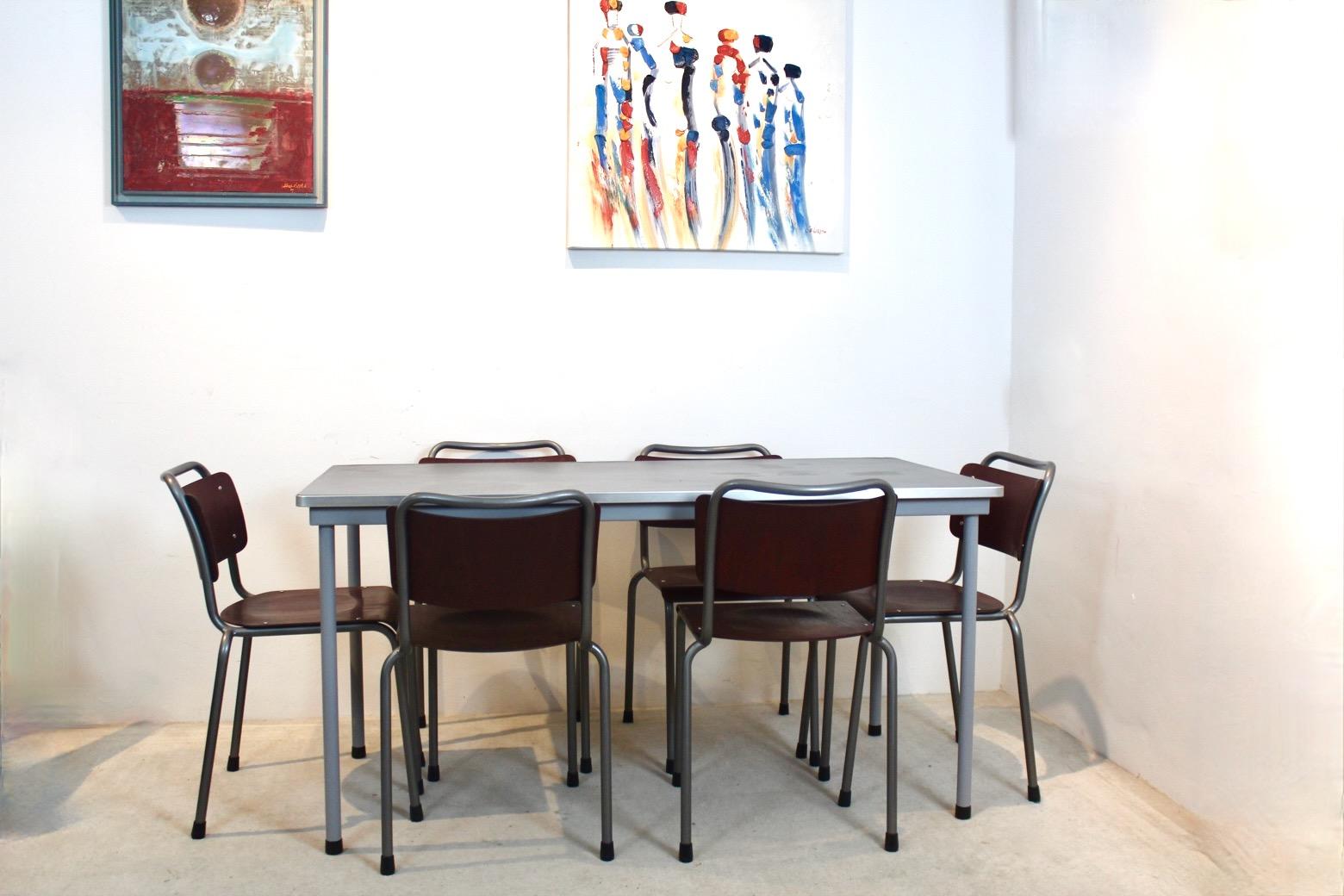 Mid-Century W.H. Gispen ‘TH Delft’ Dining Set — Table and Six Chairs, 1950s im Angebot 1