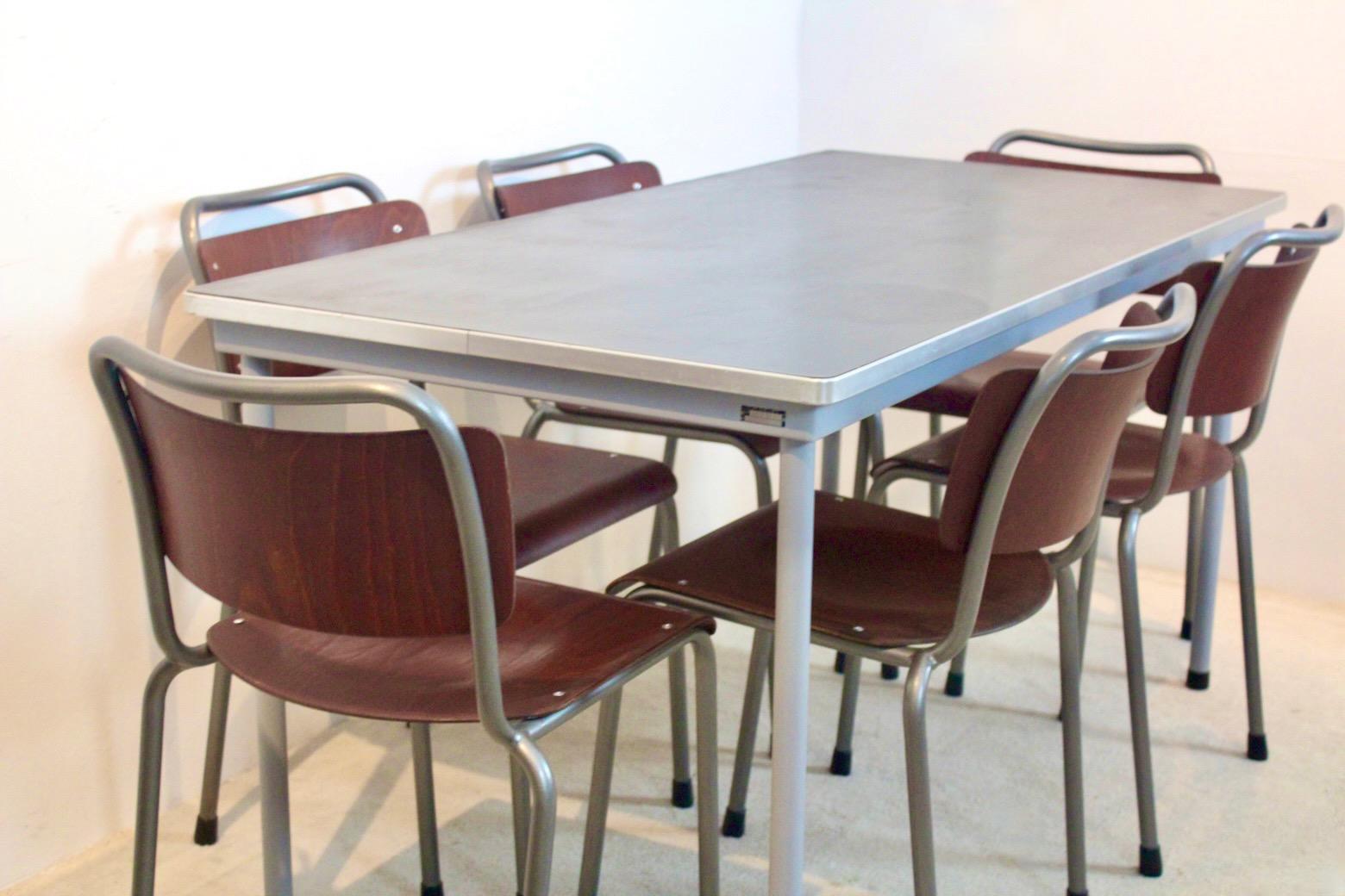 Mid-Century W.H. Gispen ‘TH Delft’ Dining Set — Table and Six Chairs, 1950s im Angebot 2