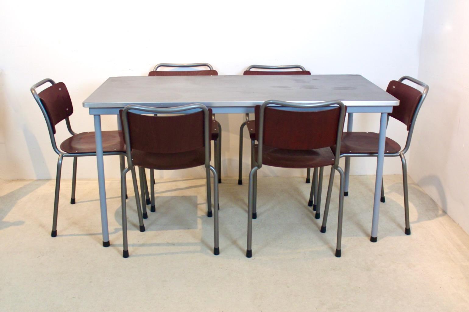 Industrial Mid-Century W.H. Gispen ‘TH Delft’ Dining Table or Desk Table, The Netherlands For Sale