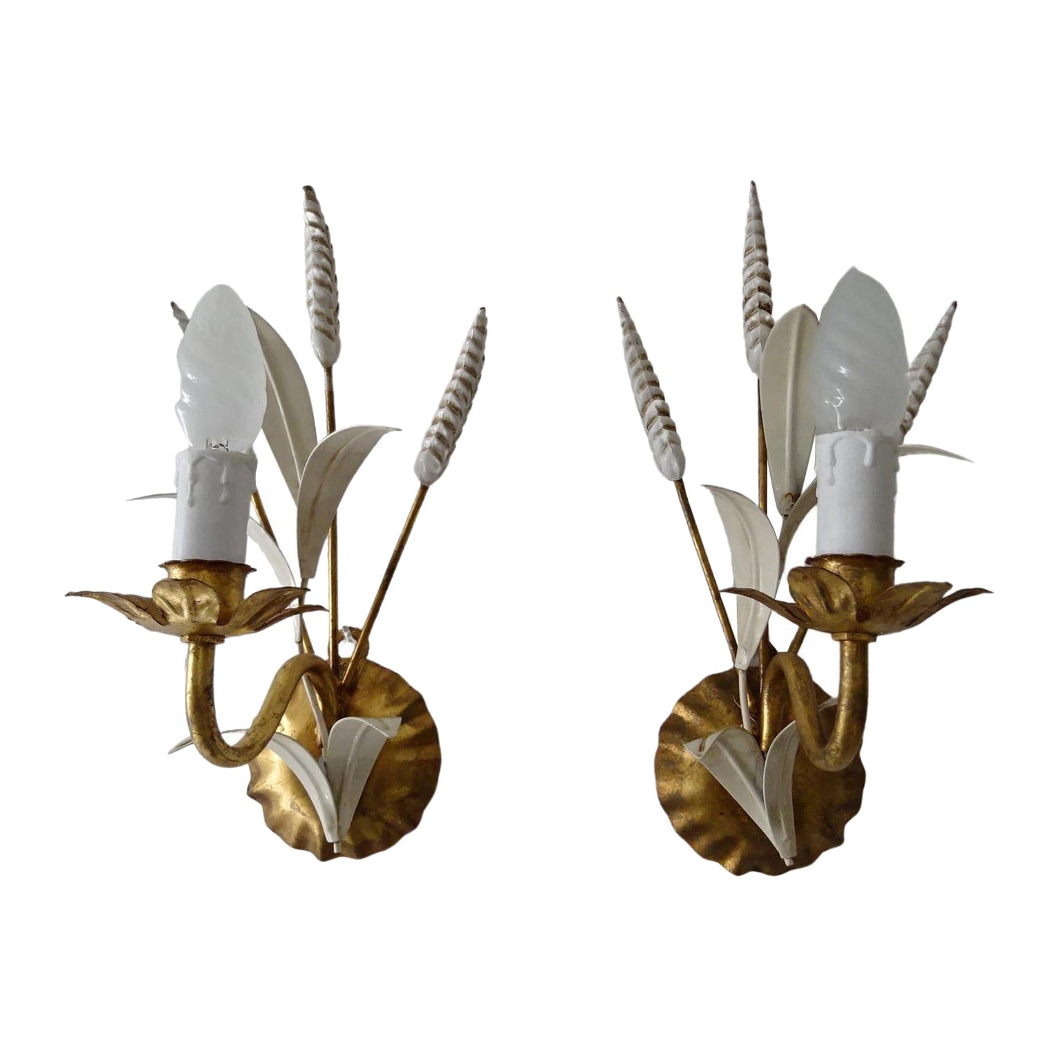 Mid-Century Wheat Hollywood Regency Italian Sconces c 1950