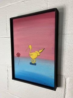 Mid Century Surreal Bird or Duck Painting by Segreto Gradient Ground