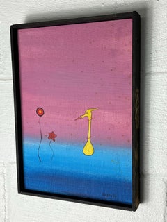 Mid Century Whimsical Painting by Segreto, Surreal Bird or Duck Gradient Ground