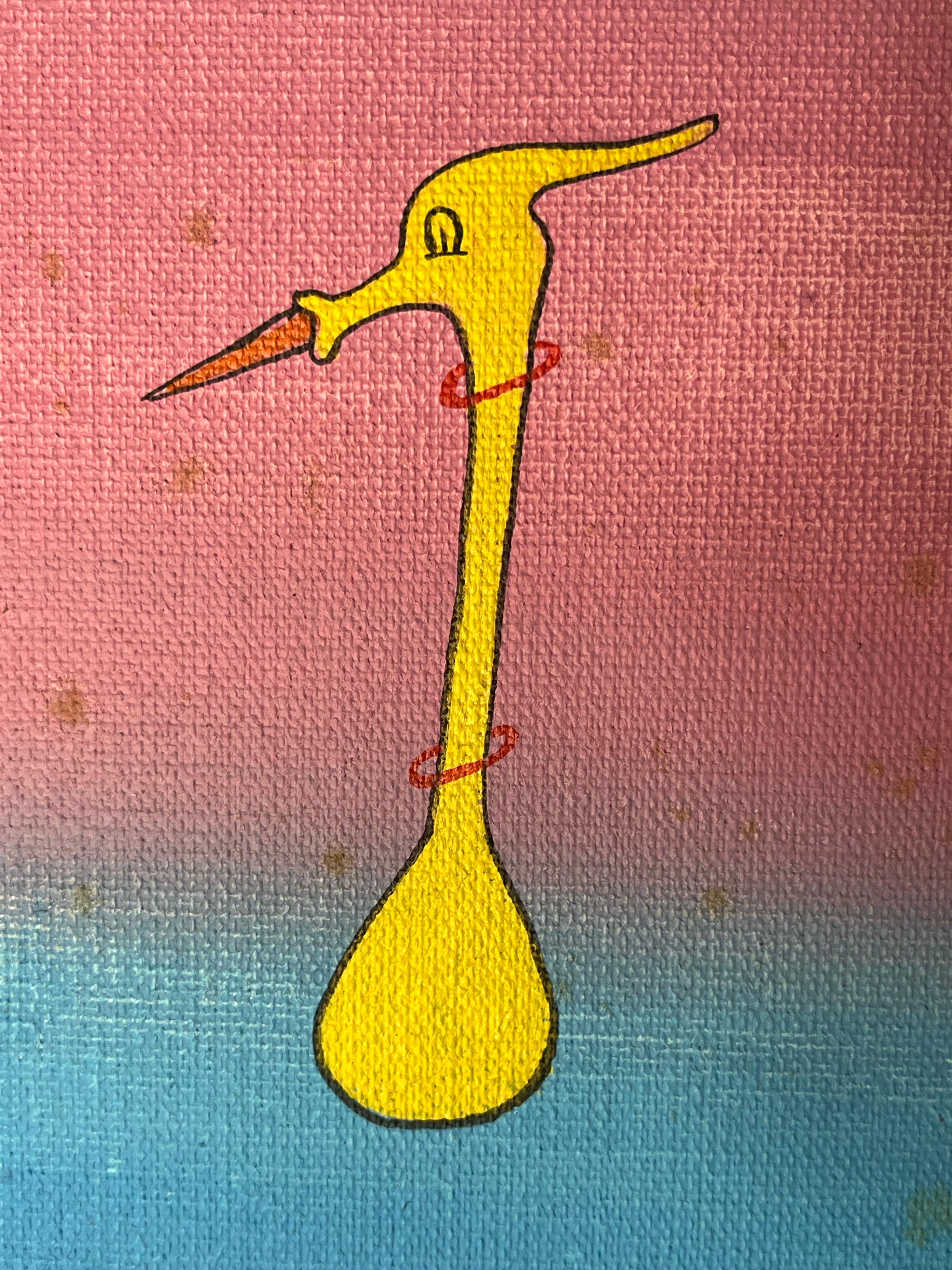 Mid-Century Modern Mid Century Whimsical Painting by Segreto, Surreal Bird or Duck Gradient Ground For Sale