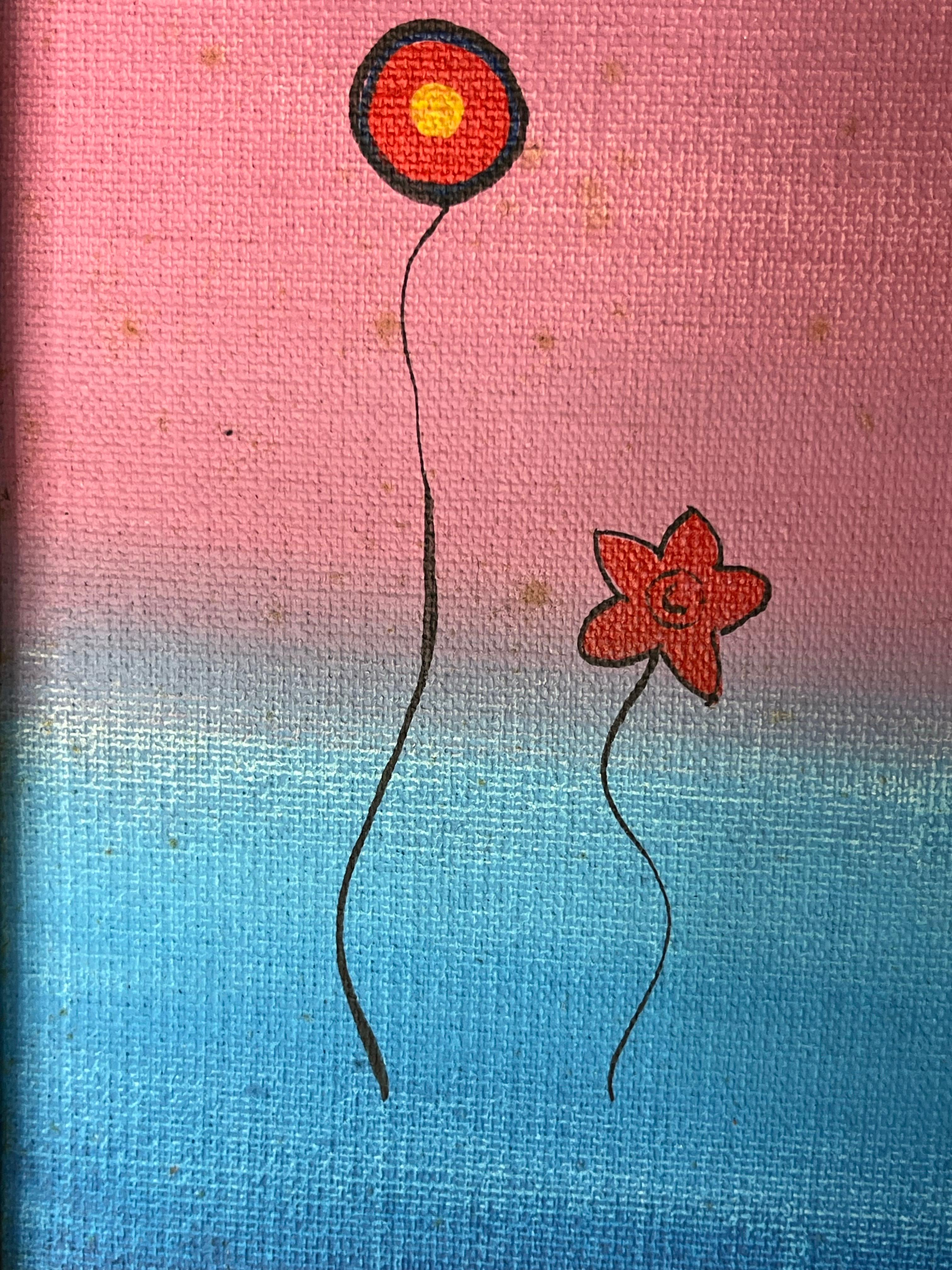 Hand-Painted Mid Century Whimsical Painting by Segreto, Surreal Bird or Duck Gradient Ground For Sale