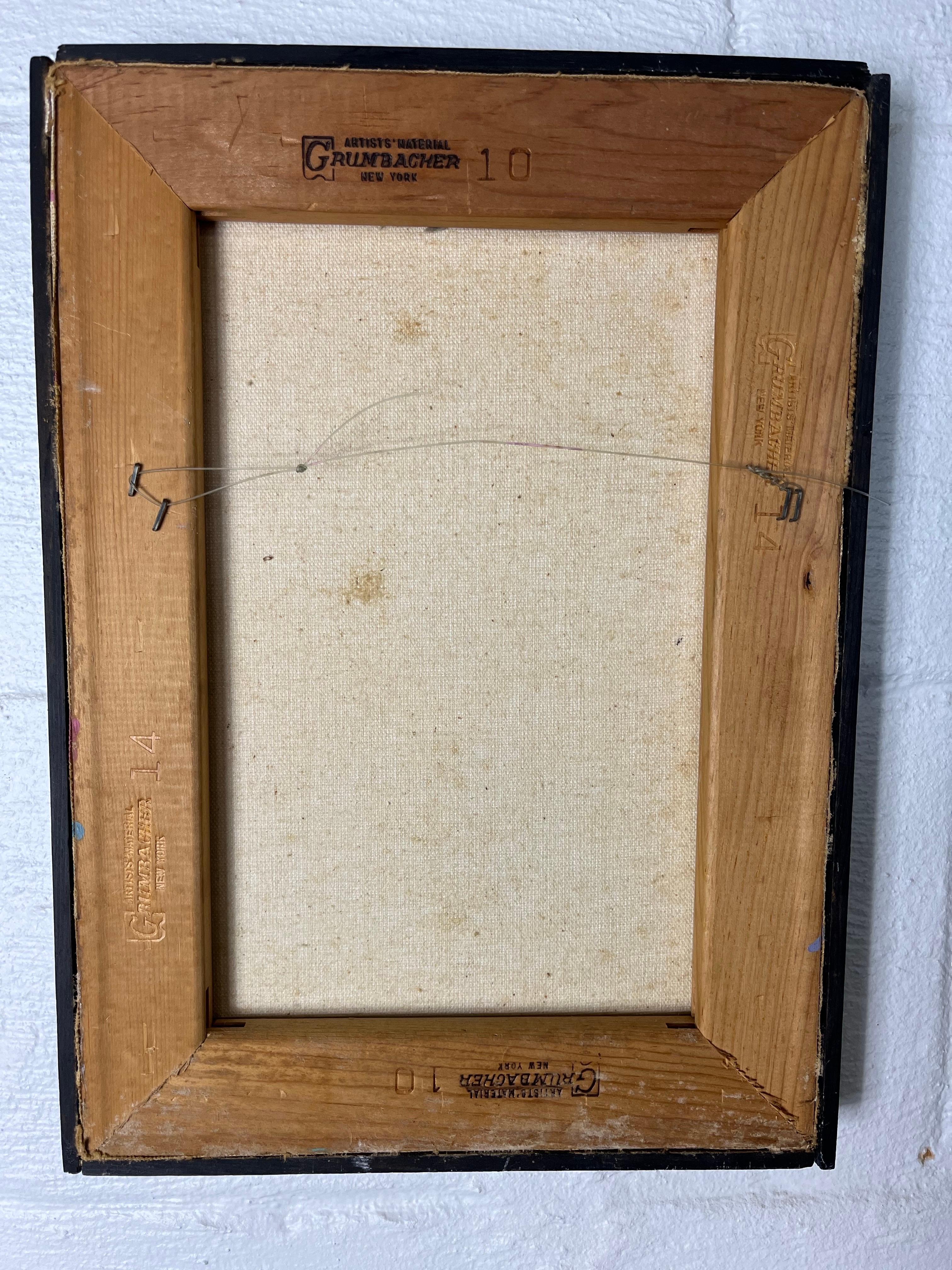 Canvas Mid Century Whimsical Painting by Segreto, Surreal Bird or Duck Gradient Ground For Sale