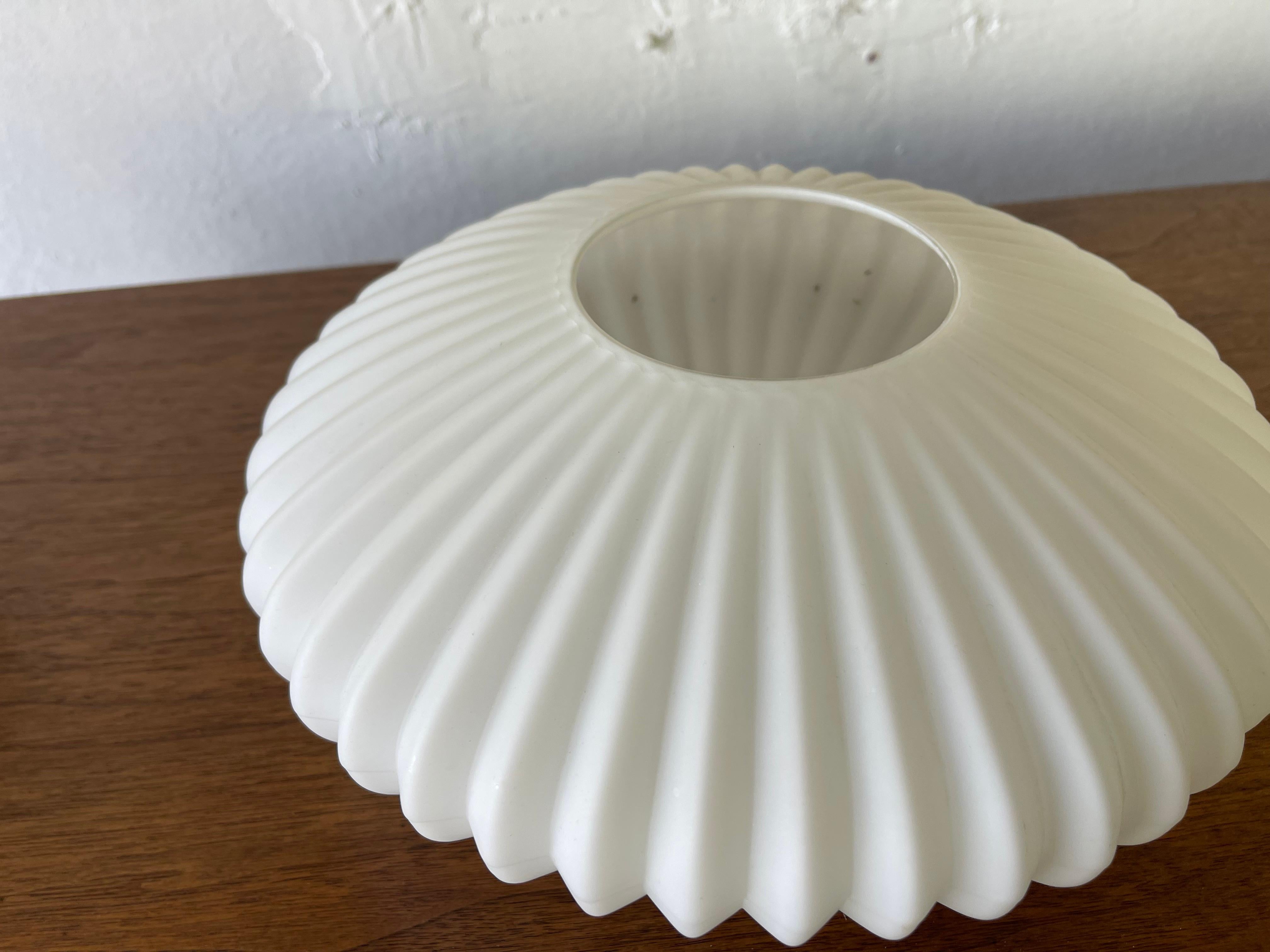 Brass Mid Century Whimsical & Sculptural Saucer Lamp Eames Style Milk Glass Shade