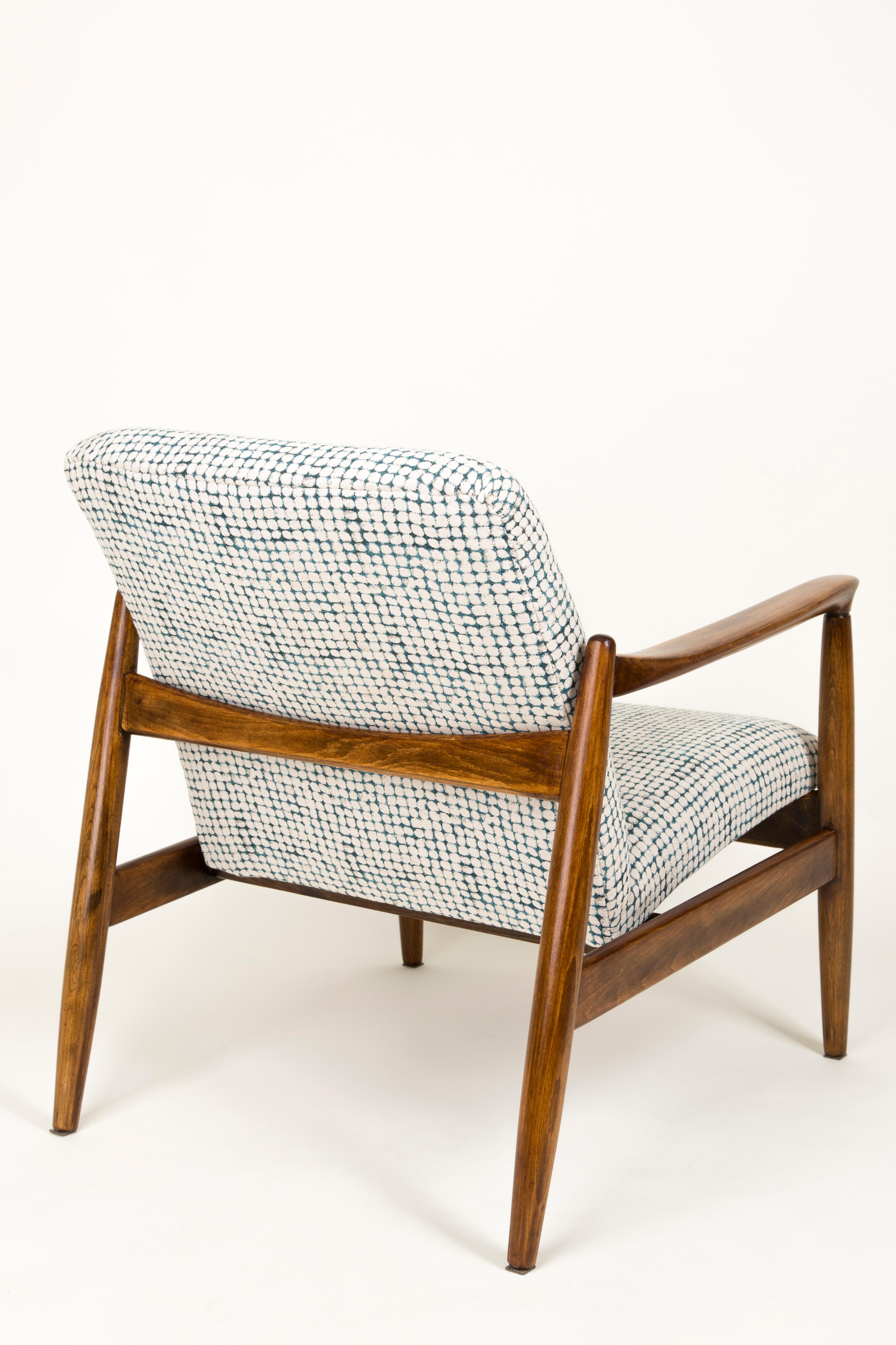 Mid Century White and Aqua Vintage Armchair and Stool, Edmund Homa, Europe, 1960s For Sale 6