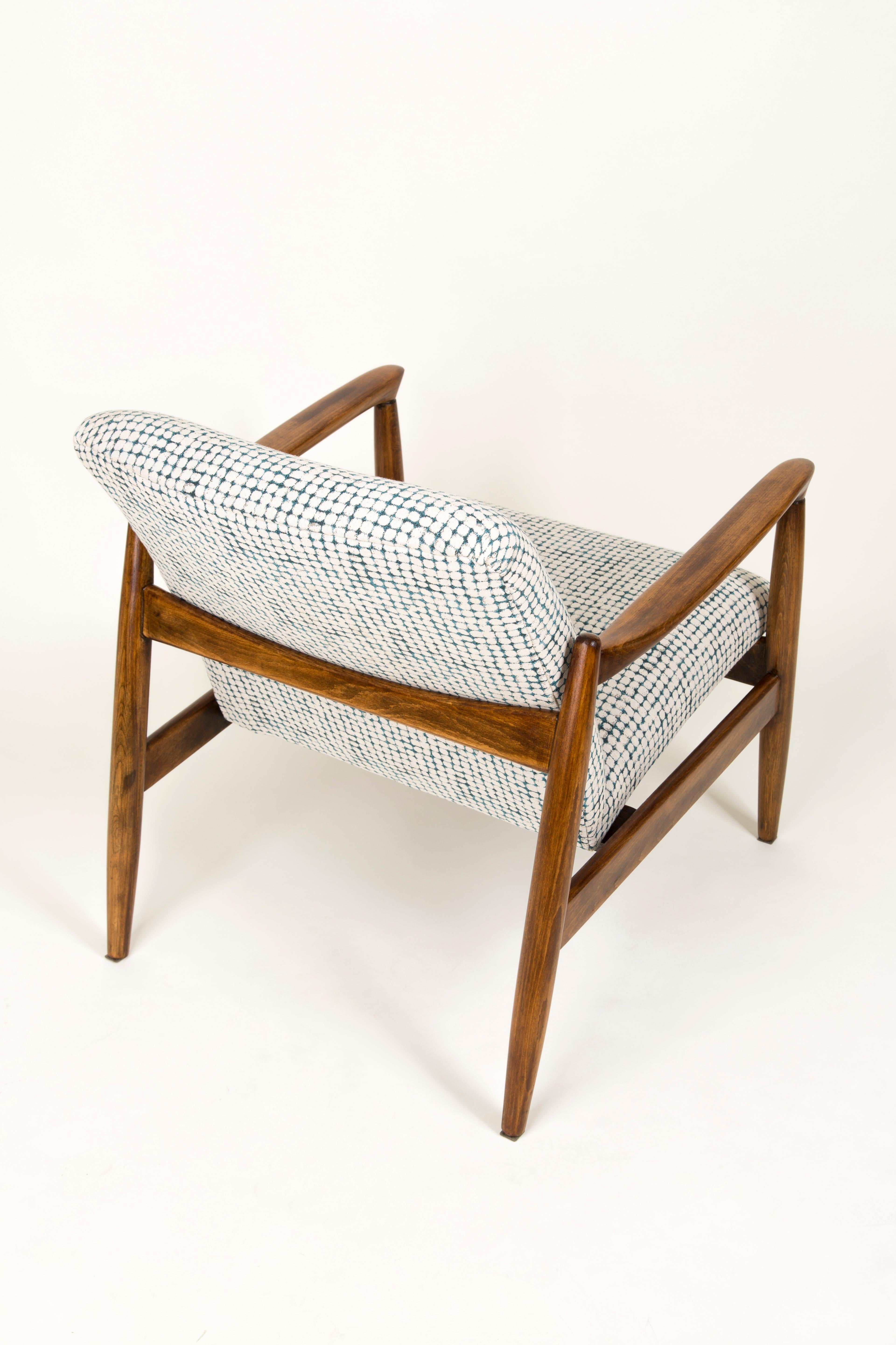 Mid Century White and Aqua Vintage Armchair and Stool, Edmund Homa, Europe, 1960s For Sale 7